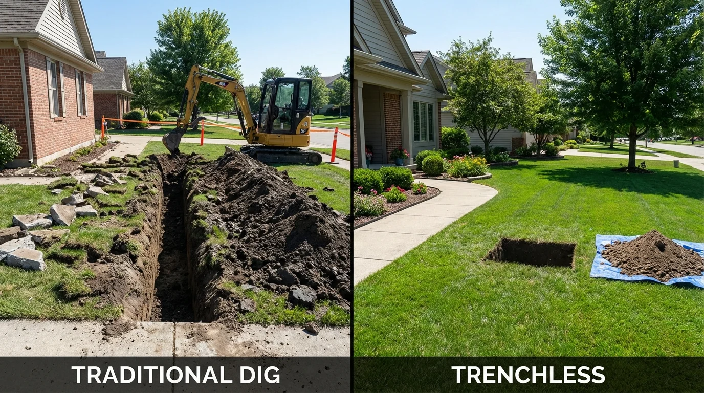 Trenchless sewer repair with minimal yard damage versus traditional excavation in Rancho Cucamonga, CA